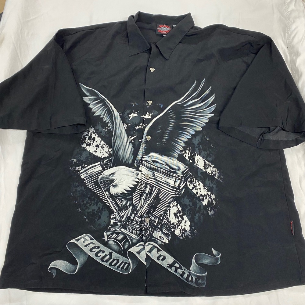 Dragonfly Roadhouse Mens 5XL Black Freedom To Ride Eagle Biker Button Down Shirt